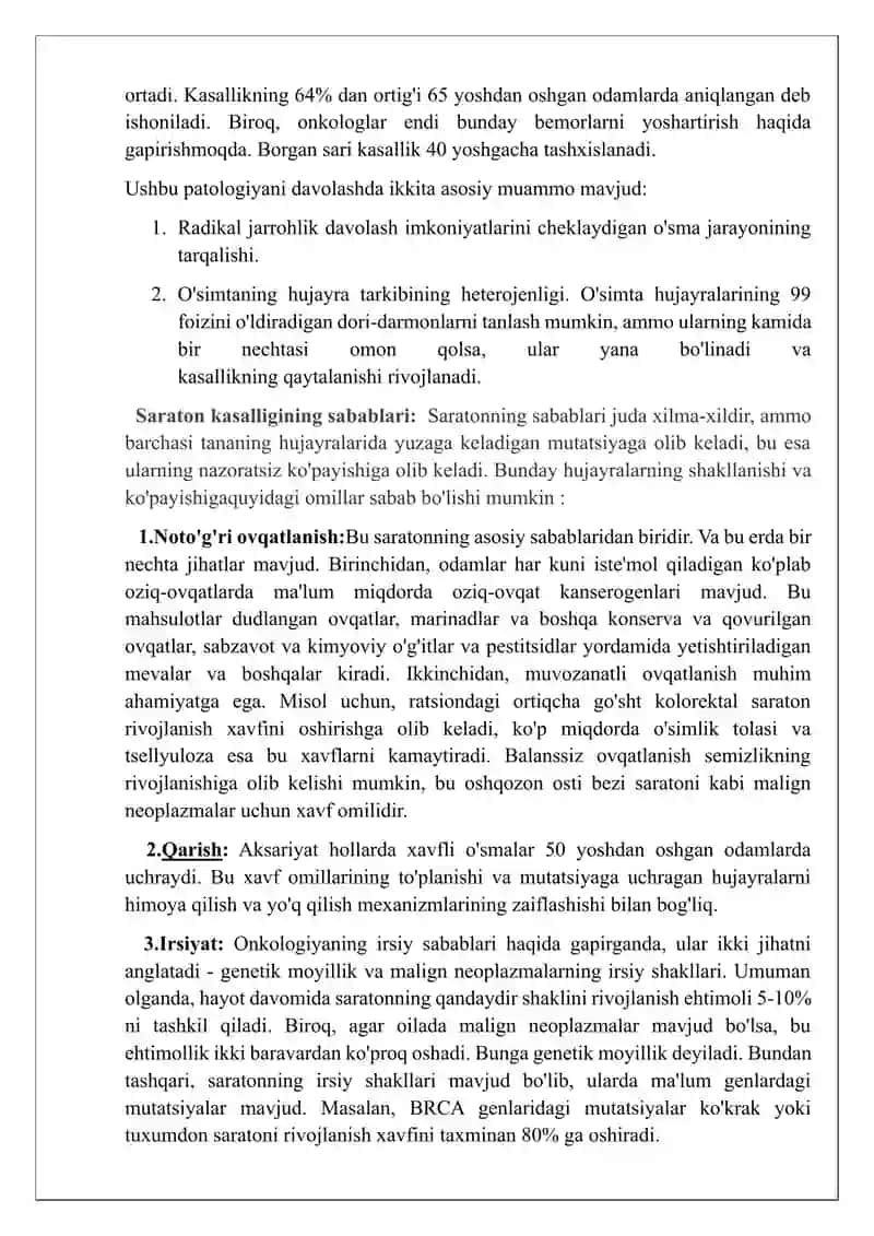 Onkologik kasalliklar bilan xastalangan bemorlarga xos xususiyatlar 4