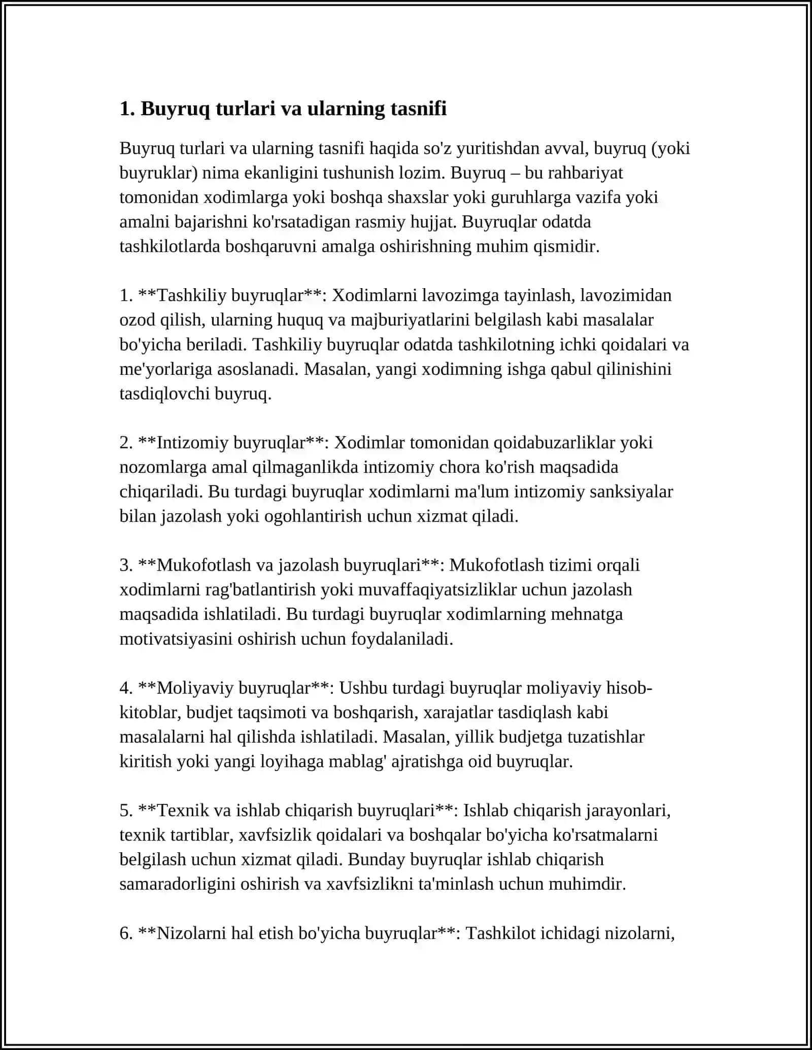 BUYRUQ TURLARI, VAZIFASI VA ISH YURITISHDAGI AHAMIYATI 4