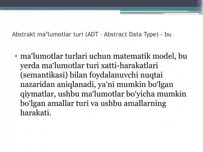 Berilgan sodda strukturalari: stek, navbat, ro`yxat va vektorlar 4