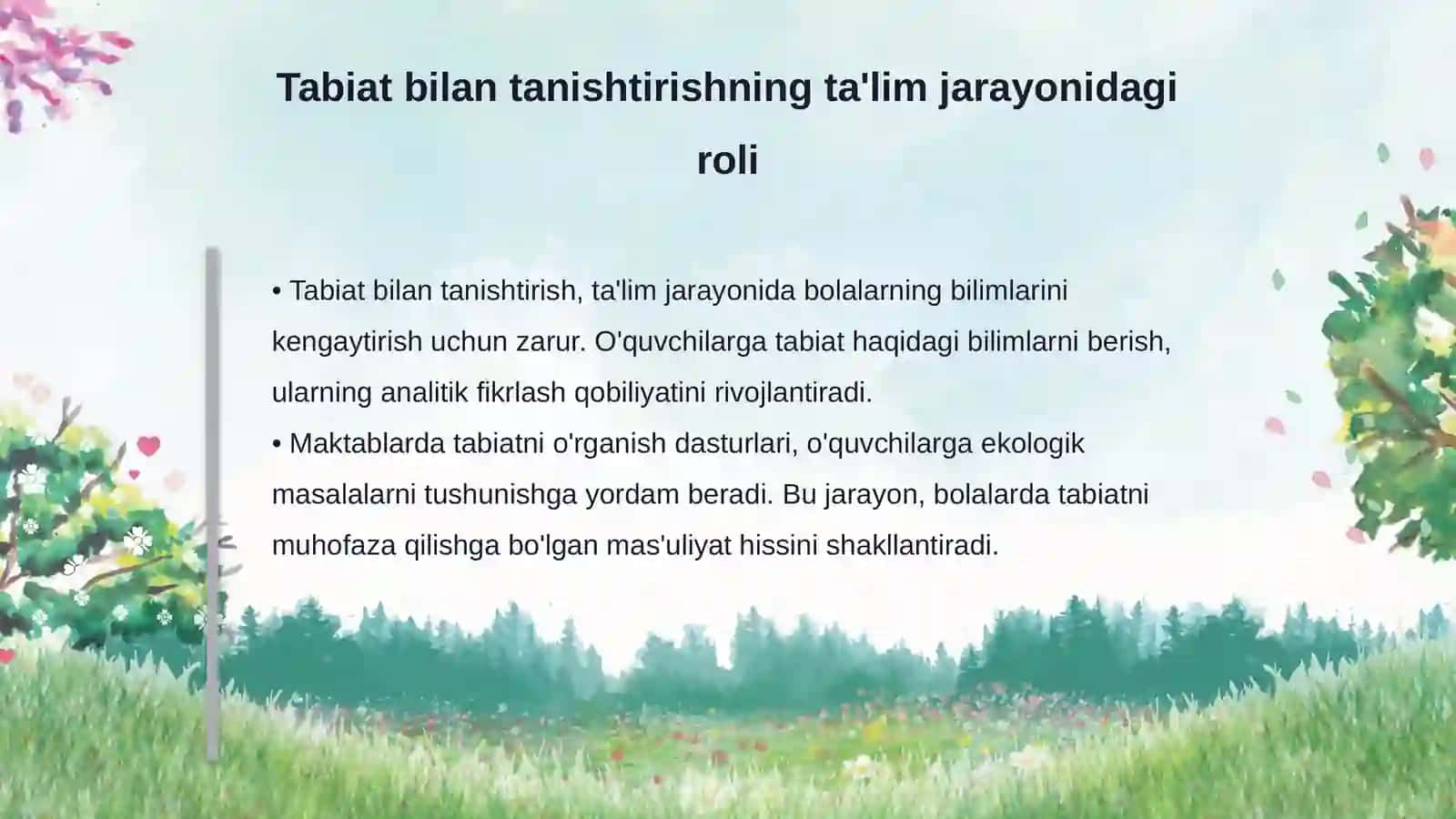 Ilk qadam davlat dasturida tabiat bilan tanishtirish mazmuni 4