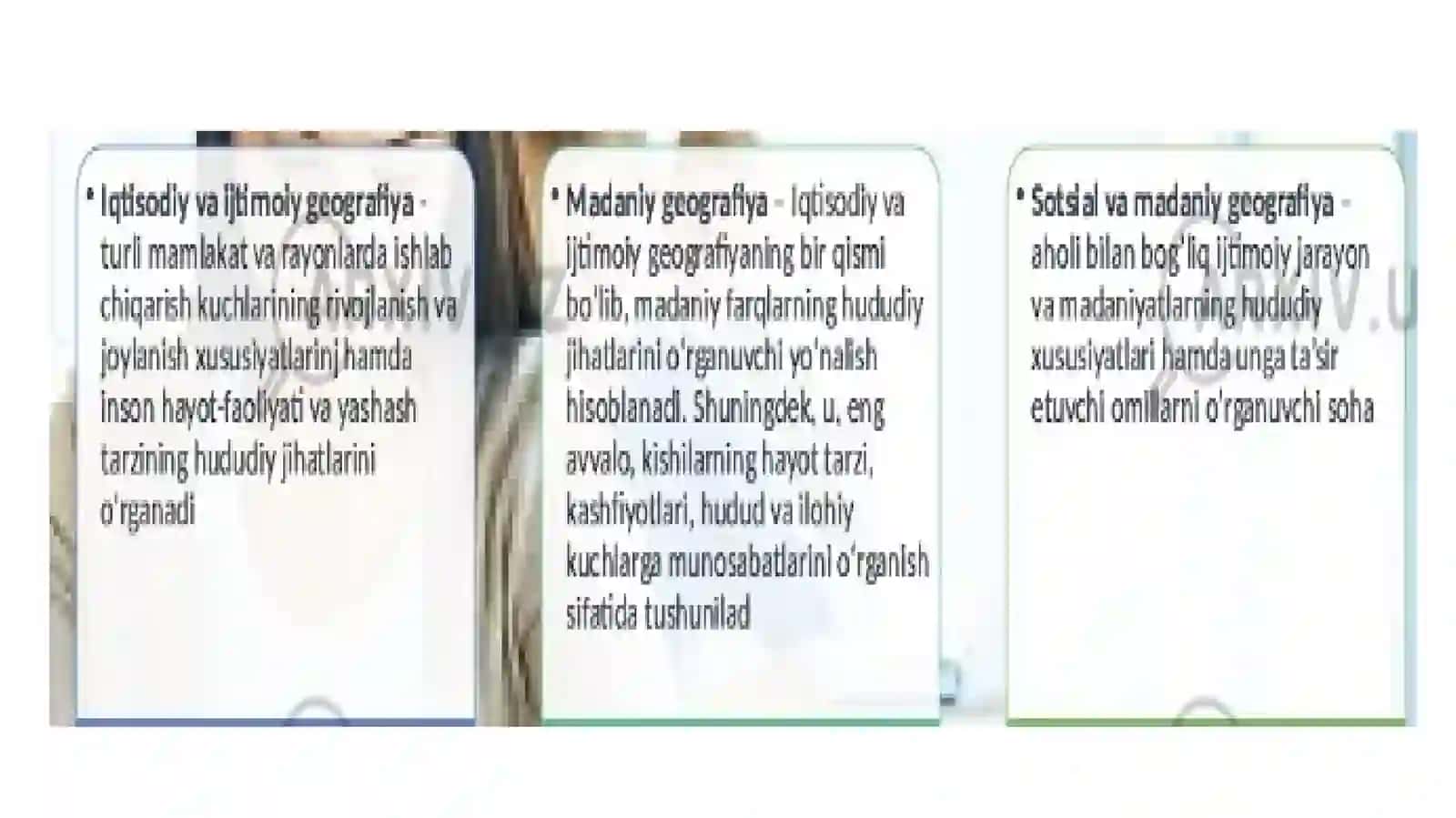 SOtsialgeografiya fanining obyekti, predmeti va fanlar tizimida tutgan O‘rni 4