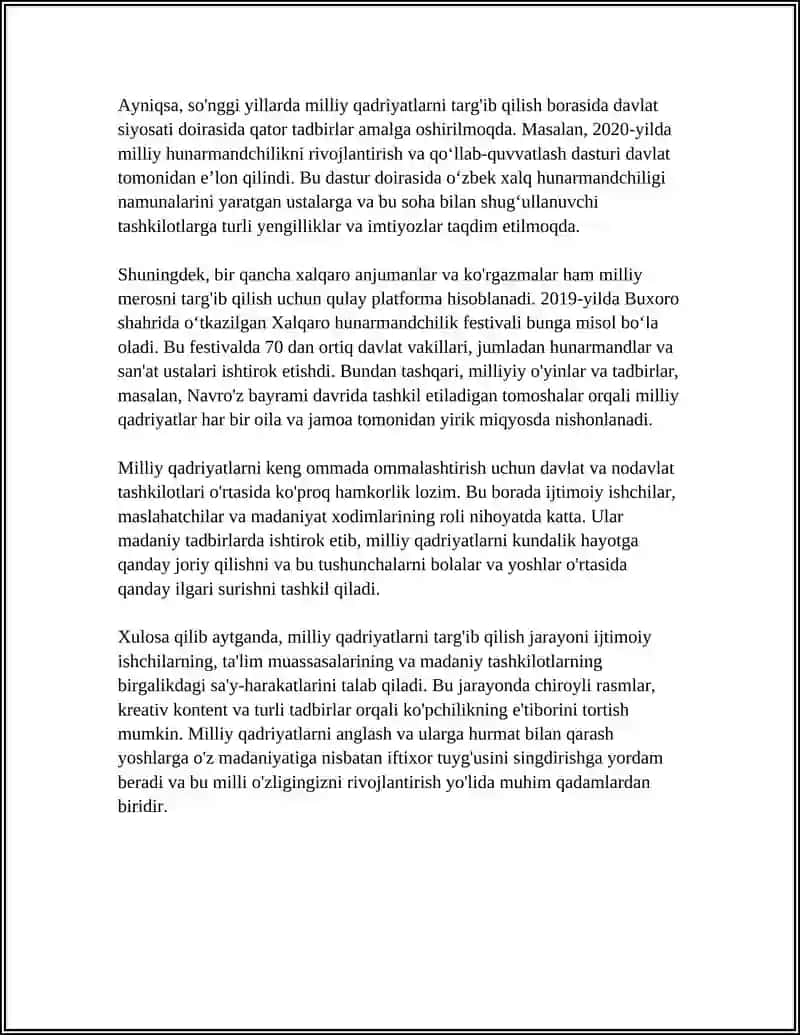 MUSTAQIL ISH Mavzu: MILLIY QADIRYADLAR MAVZUSI IJTIMOIY ISH YOʻNALISHIDA CHIROYLI RASMLAR BN 4