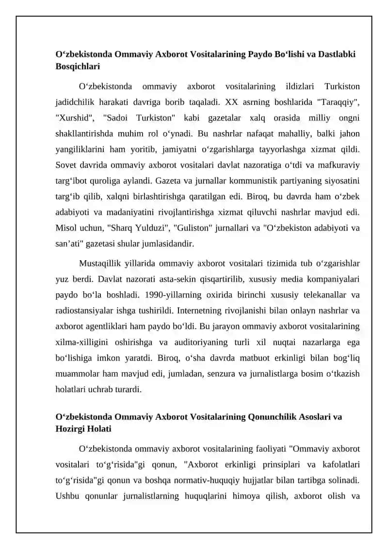 Oʻzbekistonda ommaviy axborot vositalarining faoliyati 4