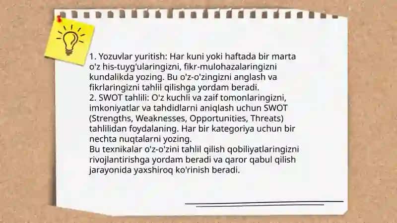 O'quvlarning shaxsiy kamchiliklarni bartaraf qilish yo'llar qanday 4