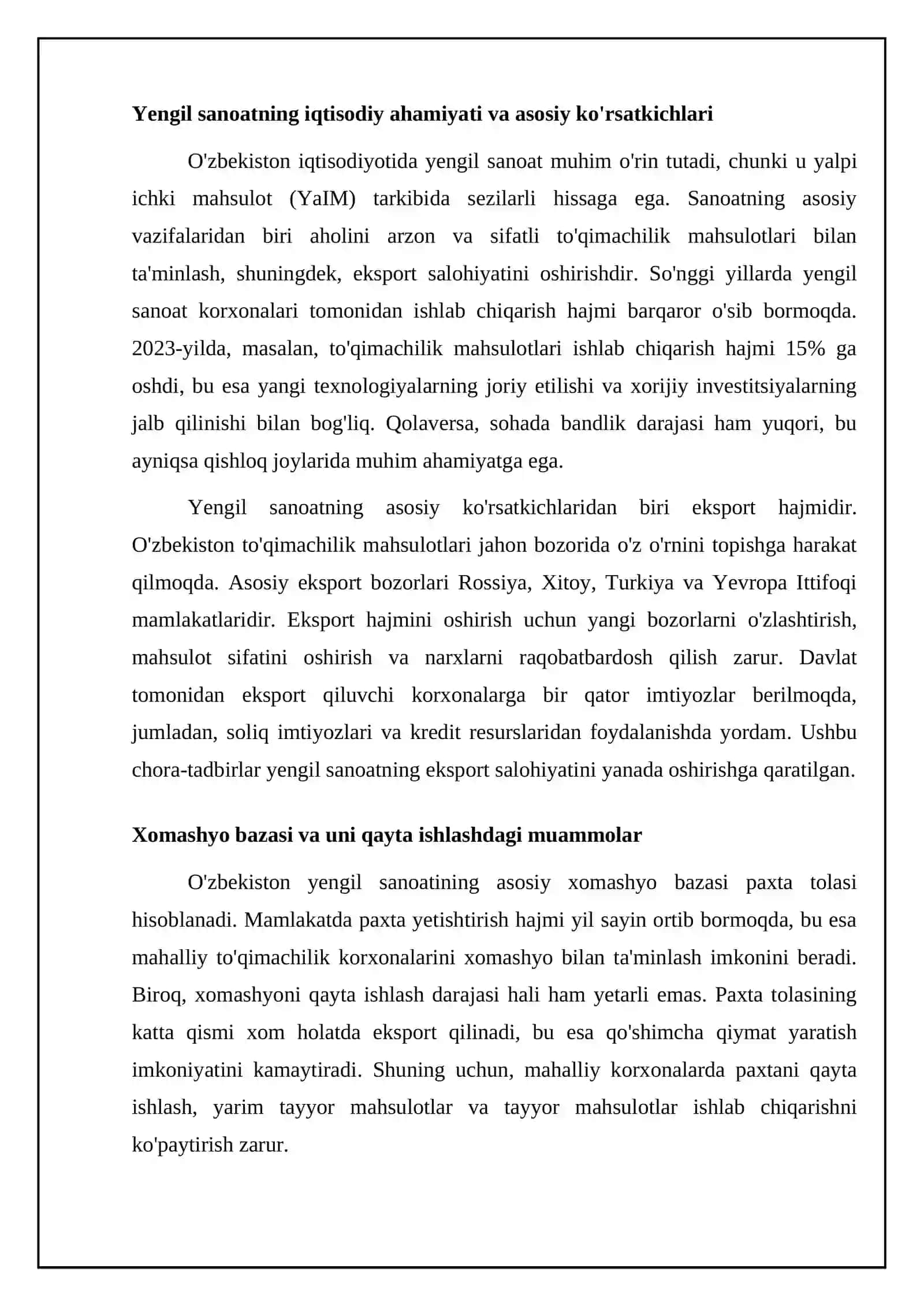 O'zbekiston yengil sanoatining bugungi holati va rivojlanish tendensiyalari 4