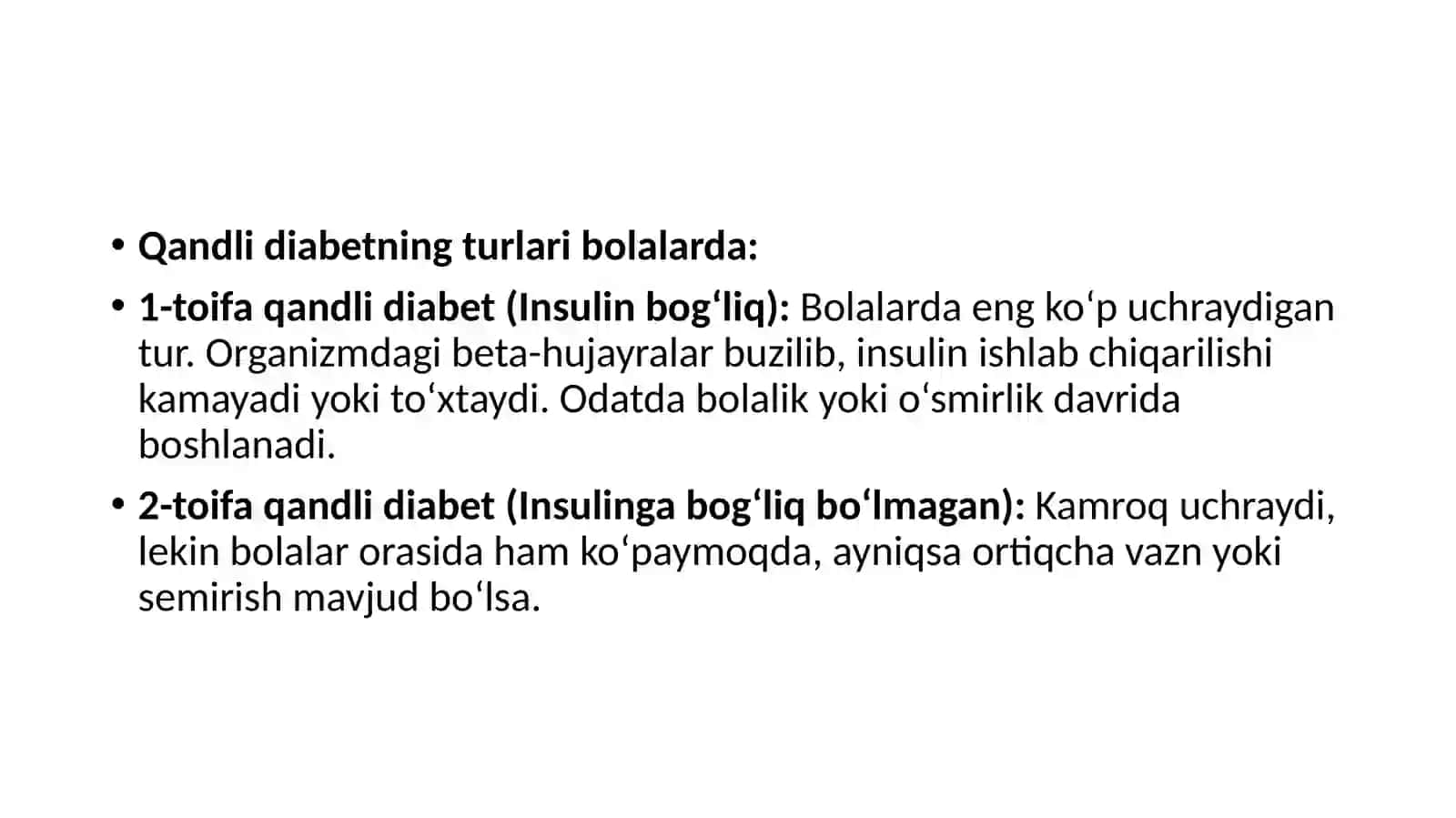 Endokrintizim kasalliklarida bola holatiga baho berish. Qandli diabet 4