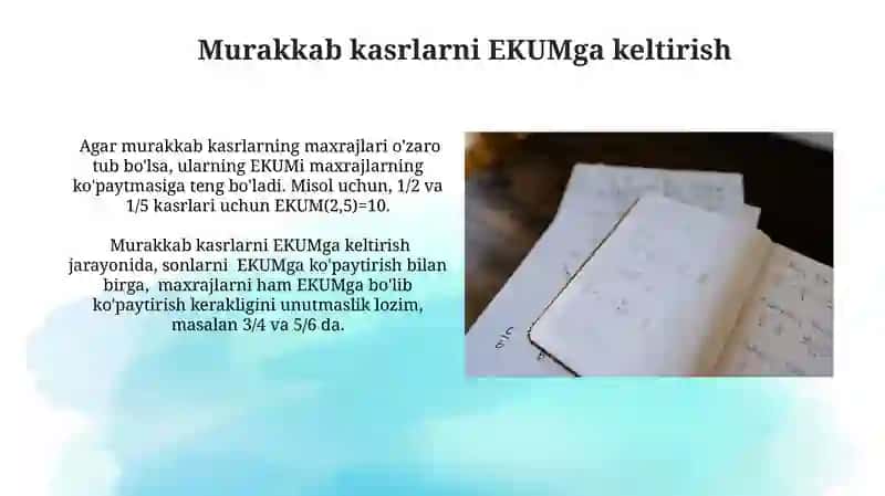 Kasrlarni umumiy maxrajga keltirish 4