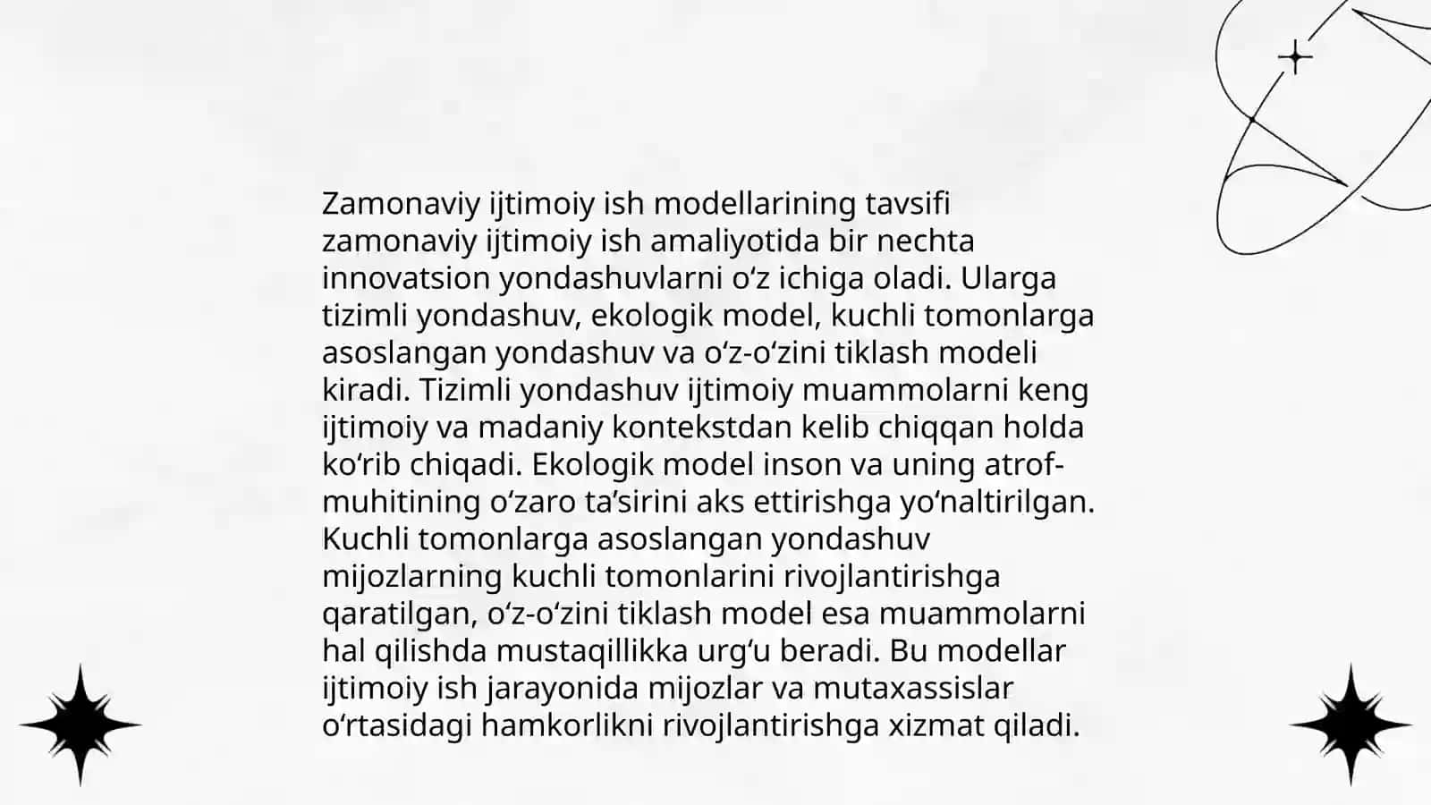 Ijtimoiy ishning zamonaviy holati turlari va modellari turfa xilligi 4