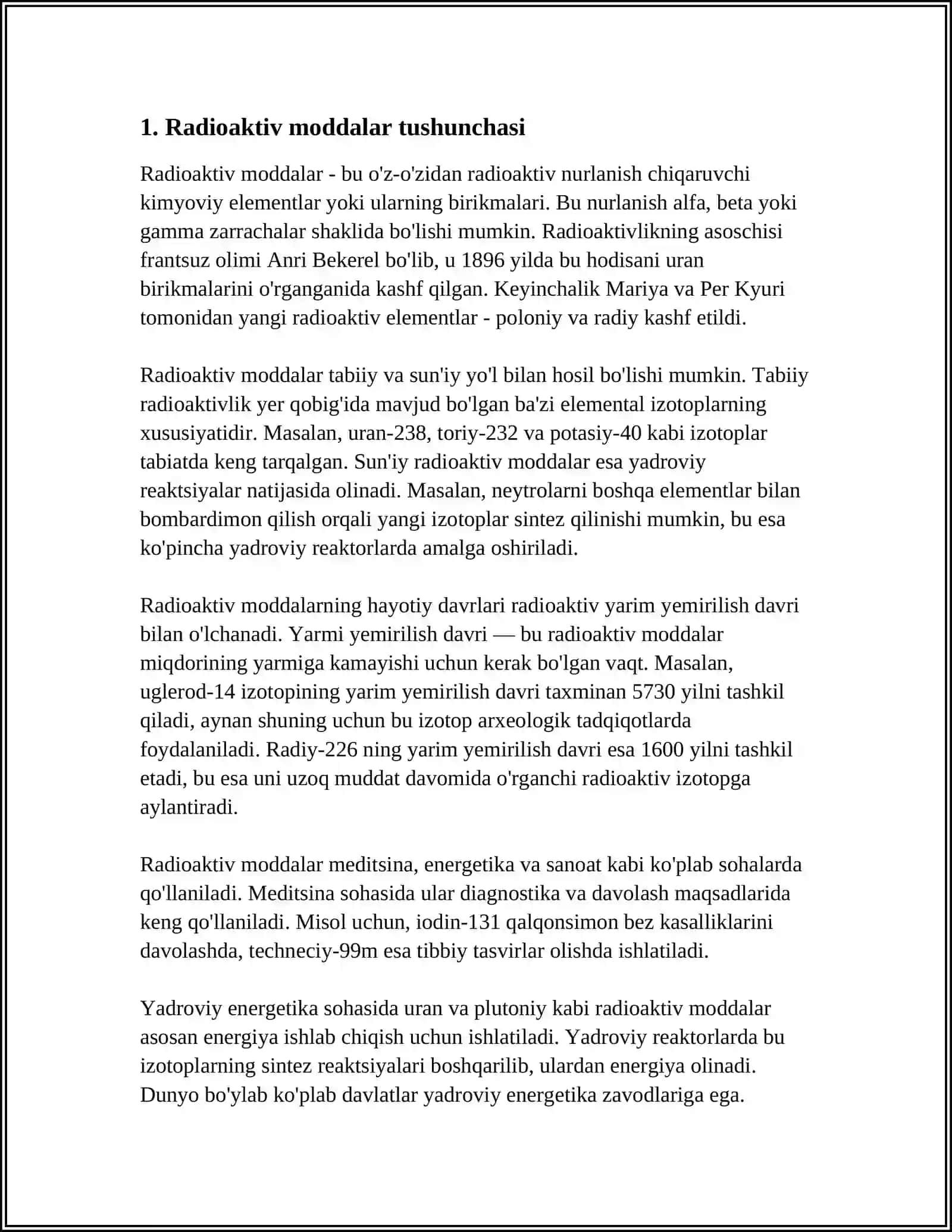 RADIOAKTIV MODDALAR BILAN ISHLAGANDA RADIOAKTIV XAVFSIZLIK 4