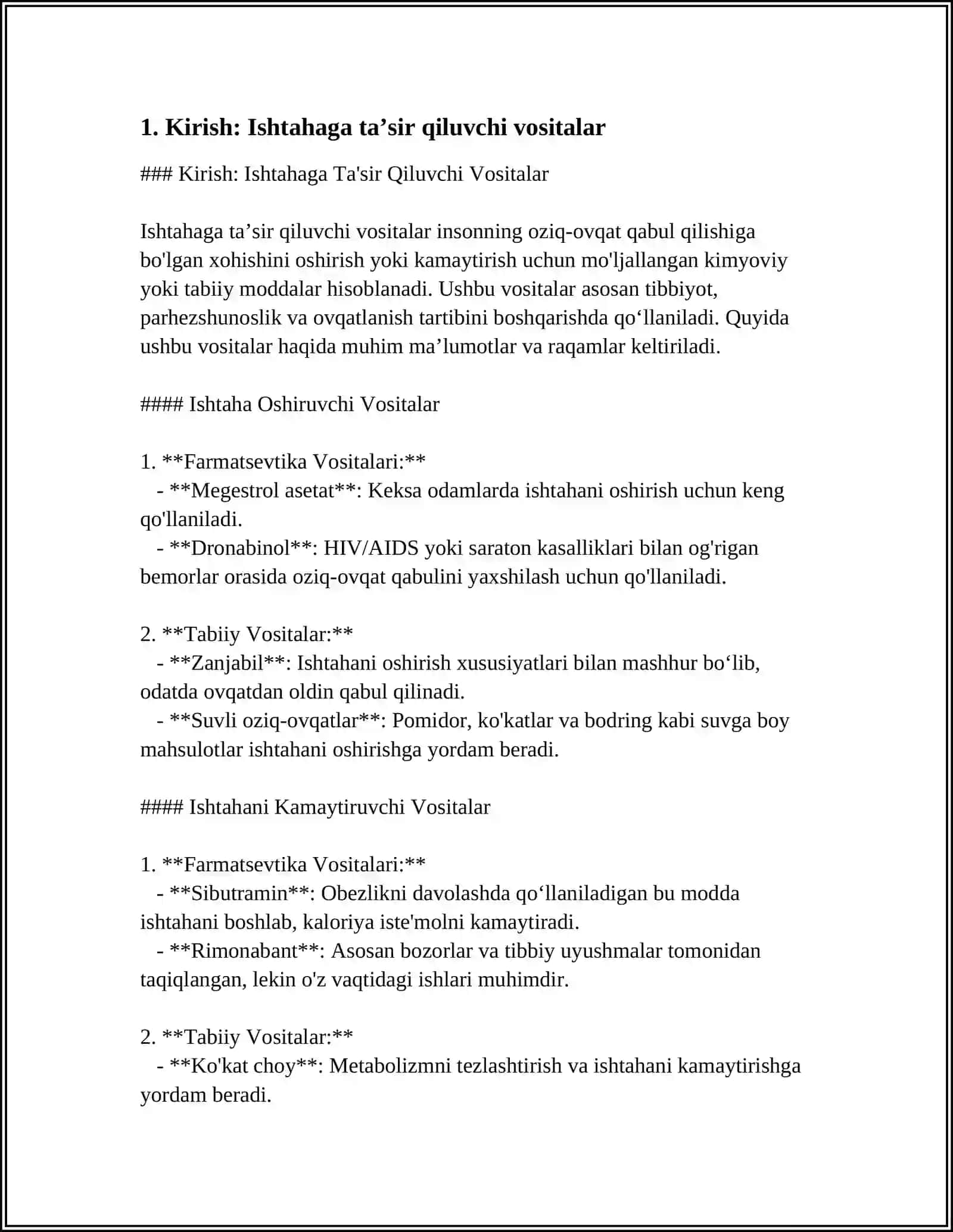 ISHTAHAGA TAʼSIR QILADIGAN VOSITALAR ULARNING XOSSALARI VA QOʻLLANISH MEʼDA SHIRASI SEKRESIYASI OSHGANDA VA PASAYGANDA QOʻLLANILADIGAN VOSITALAR 4