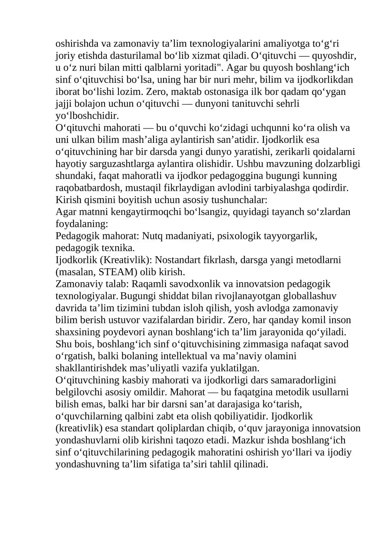 Metodik mahorat va zamonaviy yondashuv (Pedagogik mahoratga urgʻu) 4