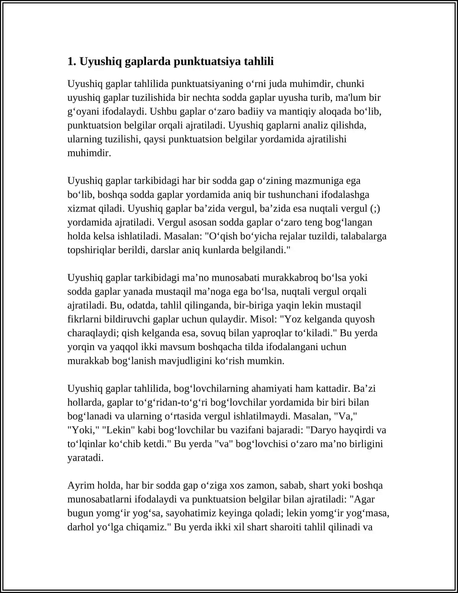 PUNKTUATSION TAHLIL KÕRINISHIDAGI YOZMA ISHLARNI BAJARISH 4