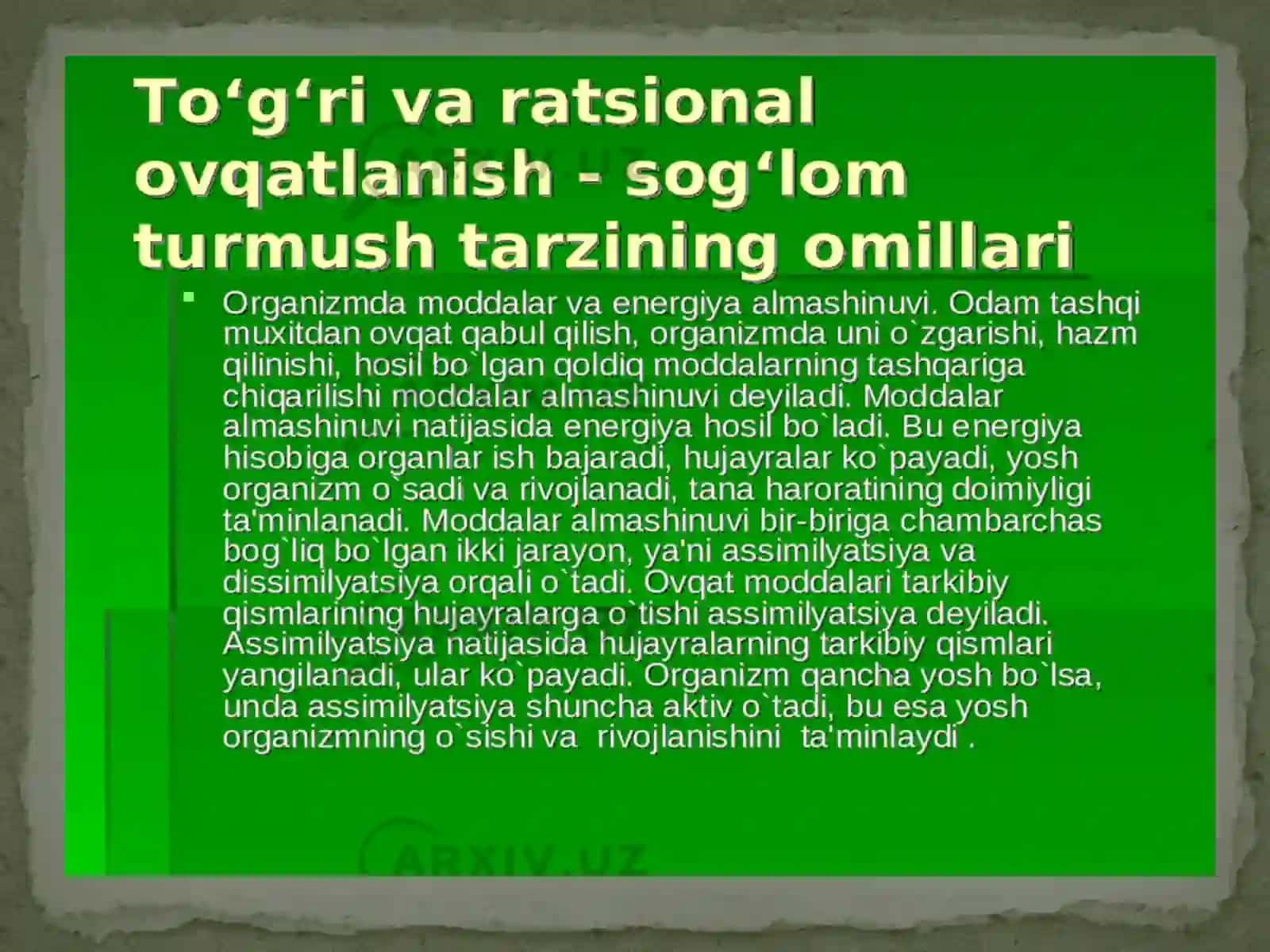 Ovqatlanishning salomatlik omili ekanligi 4
