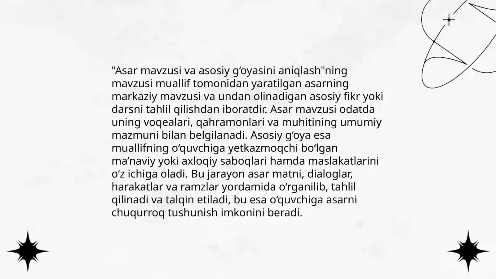 Badiiy asar tahliliga oid qo‘shimcha savol va topshiriqlar tizimini ishlab chiqish 4
