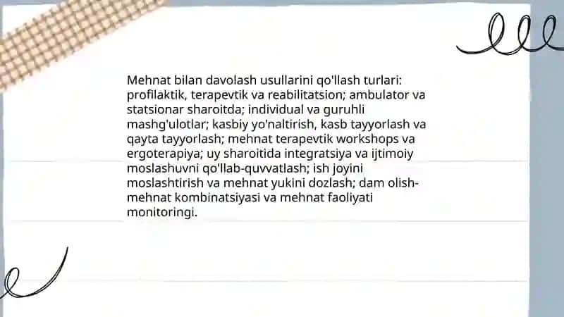 Mehnat bilan davolash usullarini qollash 4