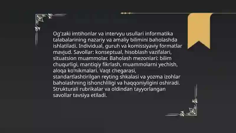Informatika talabalar bilimini nazorat qilish usullari 4