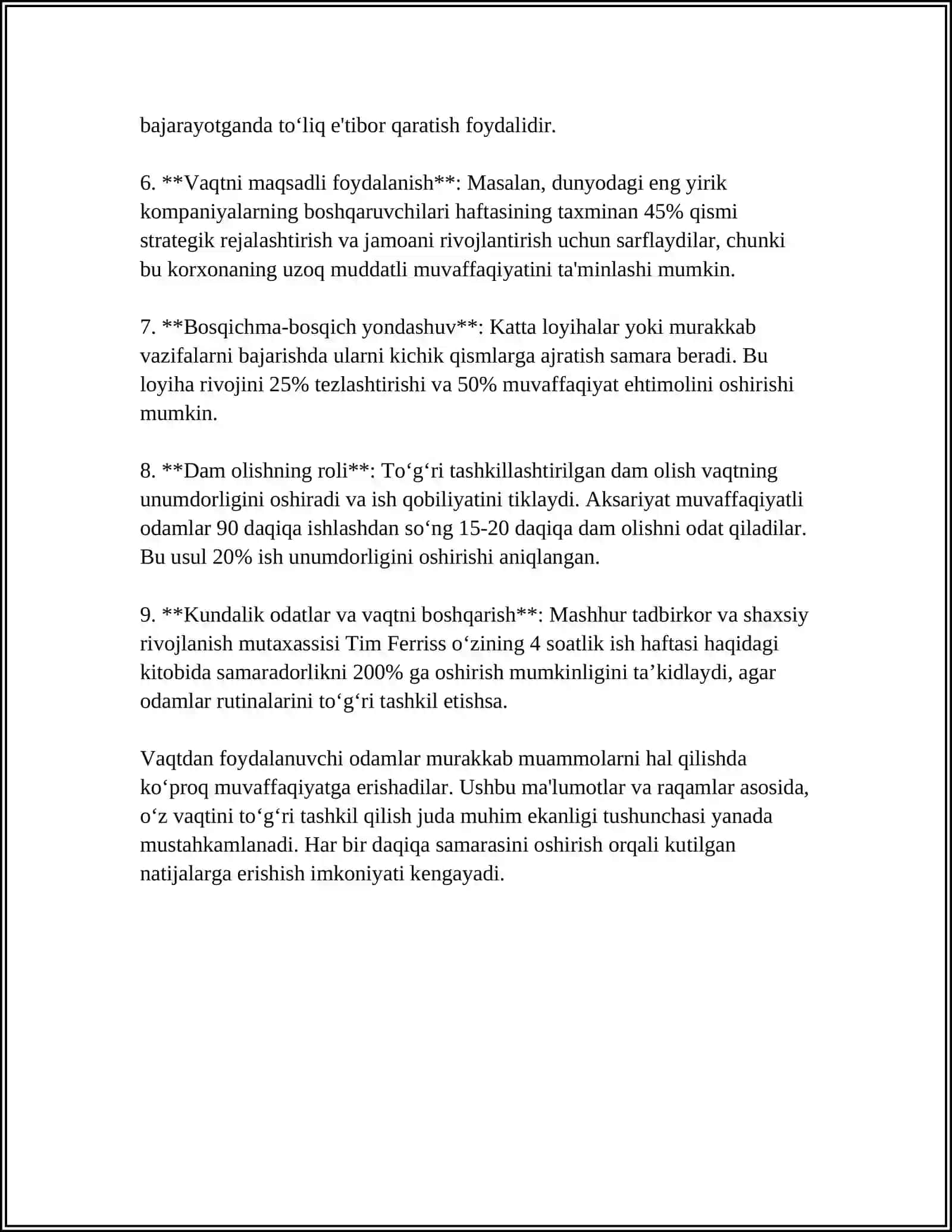 VAQTDAN UNUMLI FOYDALANISH 4