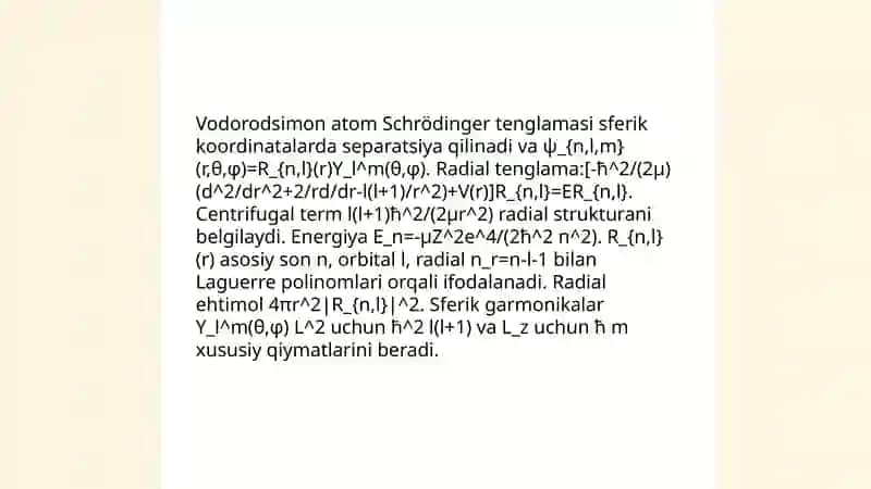 Vodorodsimon atomlarni nazariy tahlil qilish 4