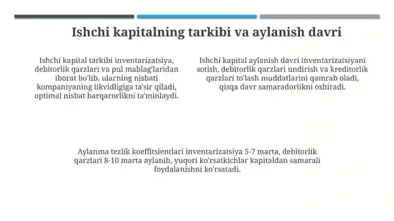 Ishchi kapitalning tarkibi va harakatlanish tezligi tahlili 4