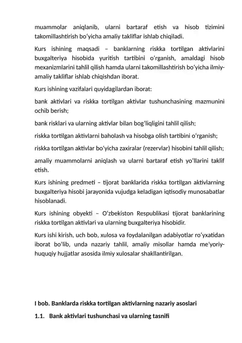 Banklarning riskka tortilgan aktivlarini buxgalteriya hisobi 4