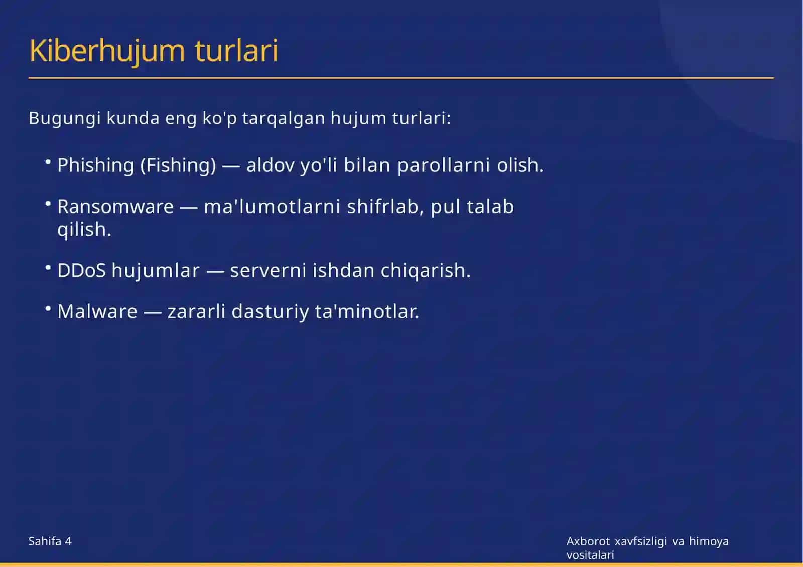 Axborot xavfsizligi va himoya vositalari 4