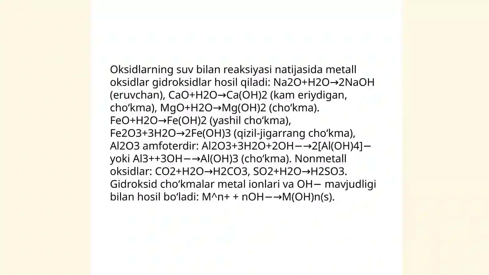 Oksidlarni choʻktirish va aniqlash reaksiyalari 4