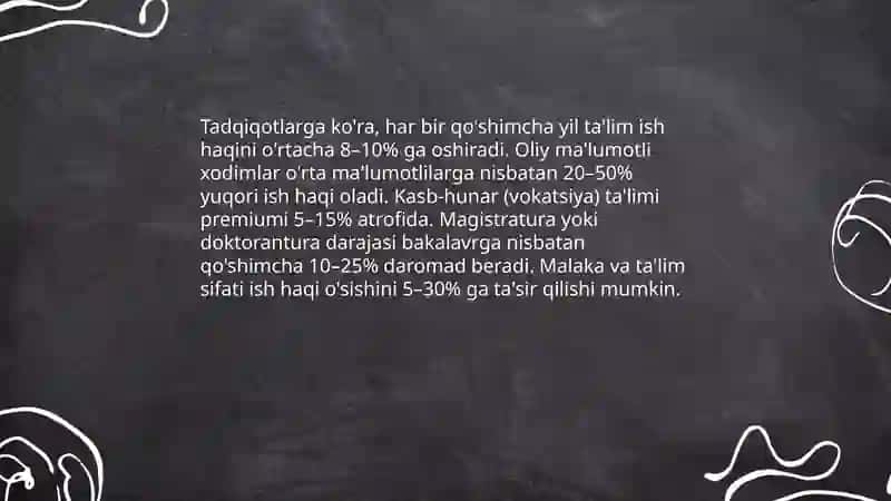 Ta'lim darajasining ish bilan ta'minlanishga ta'sirini baholash 4