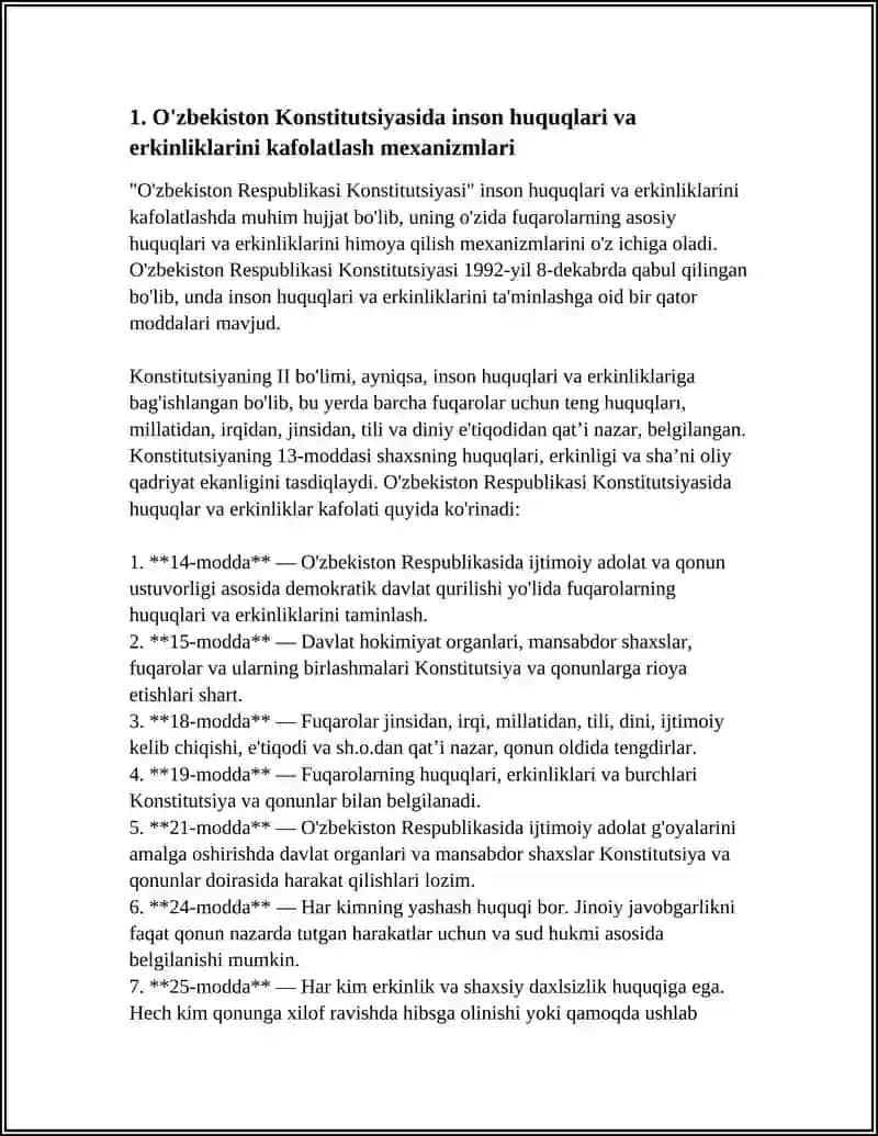O'ZBEKISTONDA INSON HUQUQLARI VA ERKINLIKLARI KAFOLATINING YARATILISHI 4