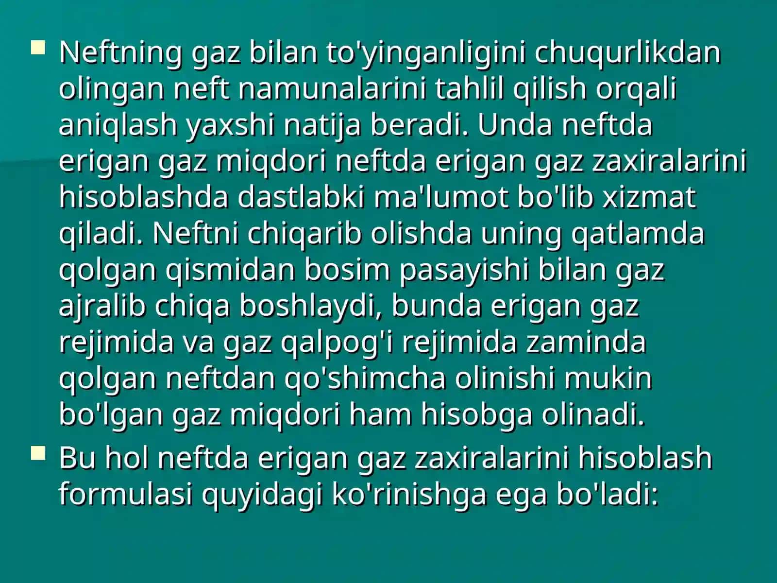 Neftda erigan gaz zaxiralarini xisoblash usuli 4