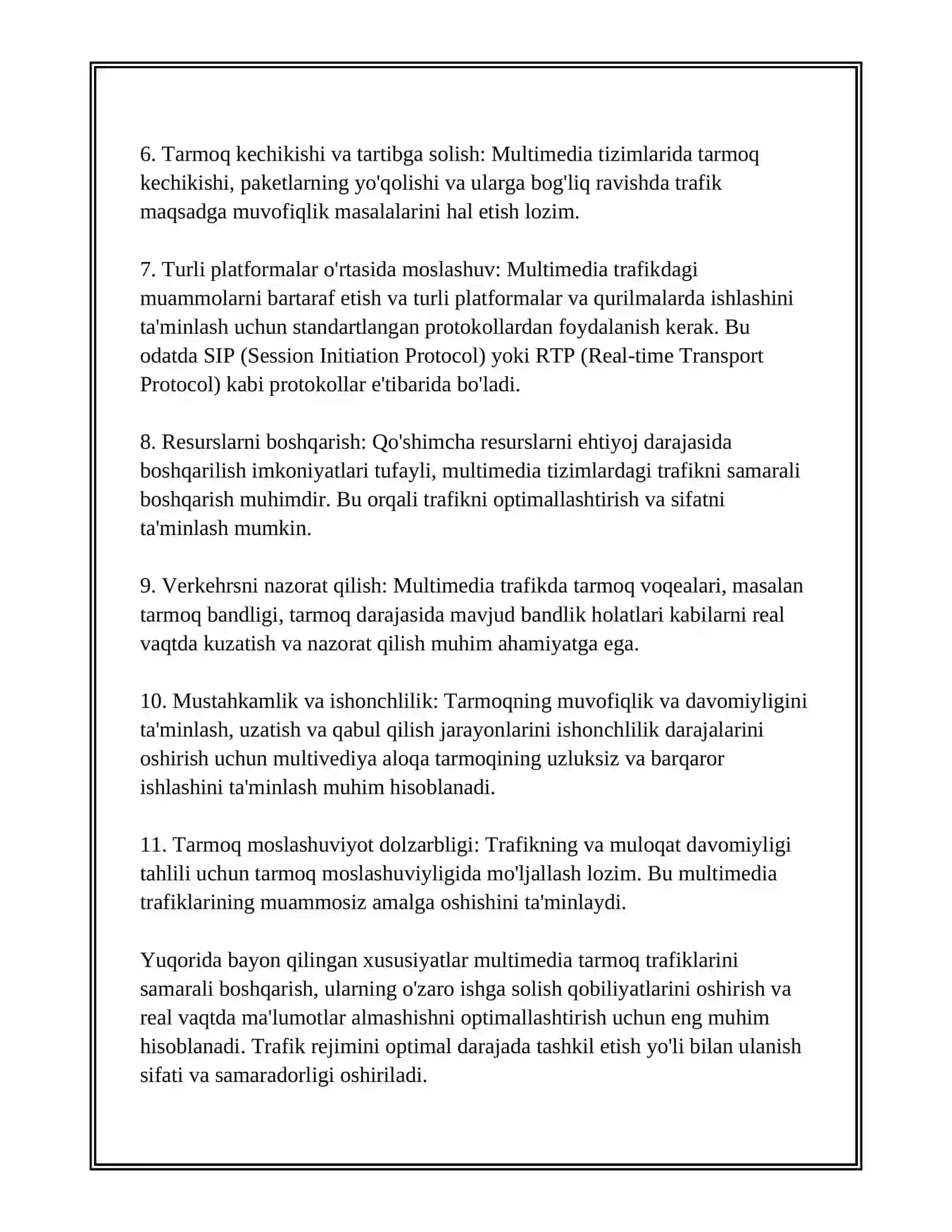 MUSTAQIL ISH: Multimedia aloqa tarmoqlariga o'xshash trafik 4