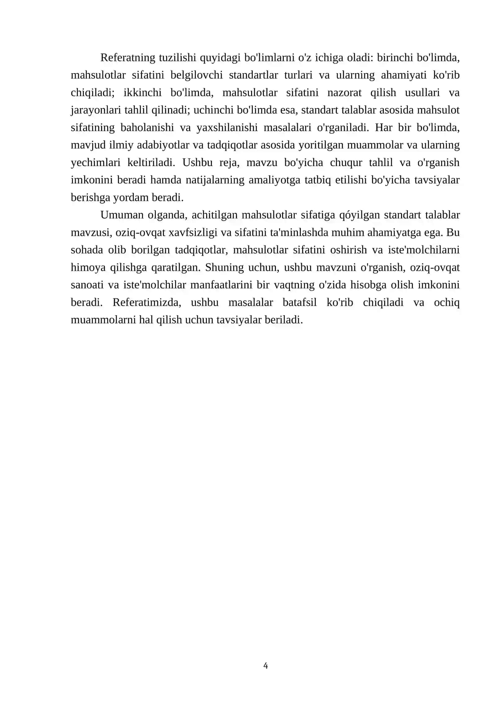 Achitilgan mahsulotlar sifatiga qóyilgan standart talablar 4