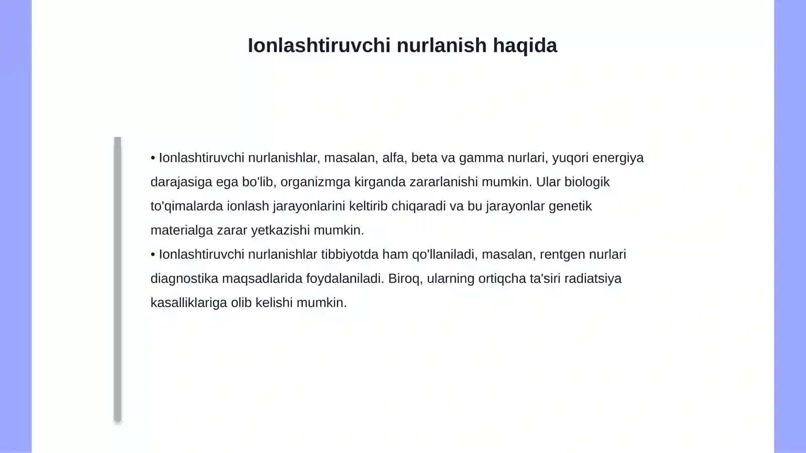 Nurlanishlarning biologik ta'siri va undan himoyalanish 4