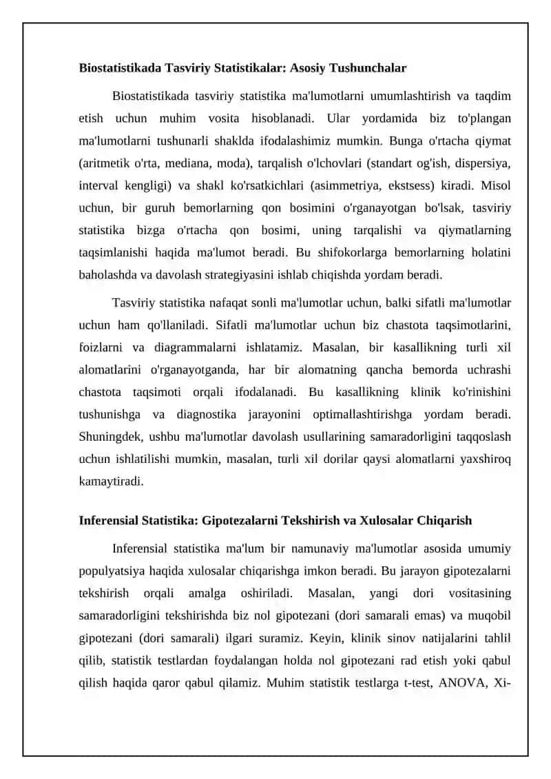 Tibbiy-biologik masalalarni yichishda matematik statistika elementlaridan foydalanish 4