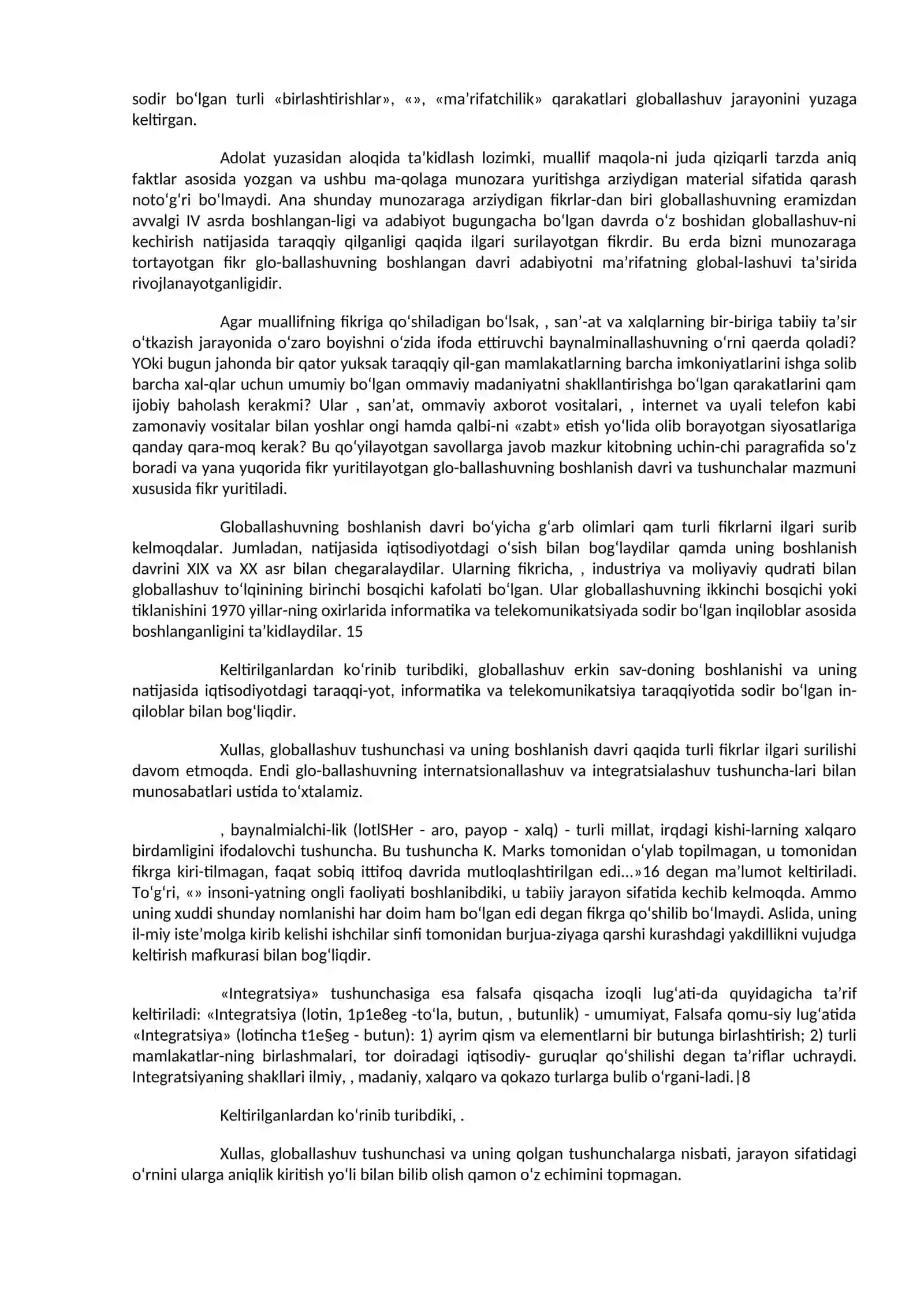 Globallashuv tushunchasi,, jamiyat hayotida namoyon bo‘lish xususiyatlari. Globallashuvning nazariy asoslari 4