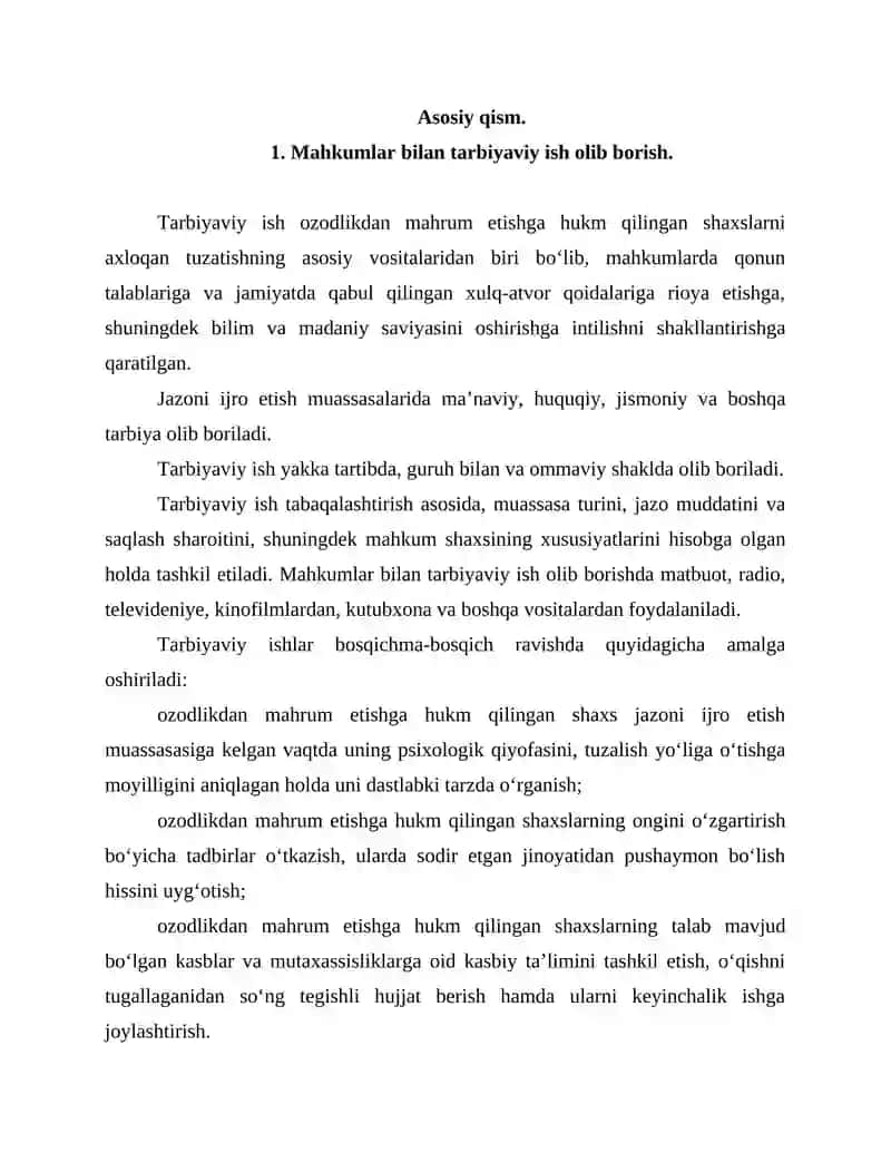 Mahkumlarni kasb-hunarga tarbiyalash.zodlikdan mahrum qilishga hukm qilingan shaxslarga tarbiyaviy ta'sir ko‘rsatish 4