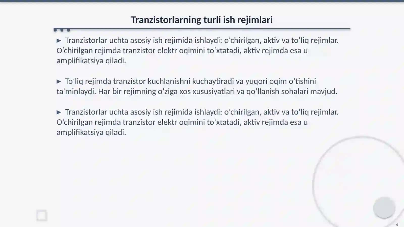 Yarim o‘tkazgichli tranzistorning ish rejimini o‘rganish 4
