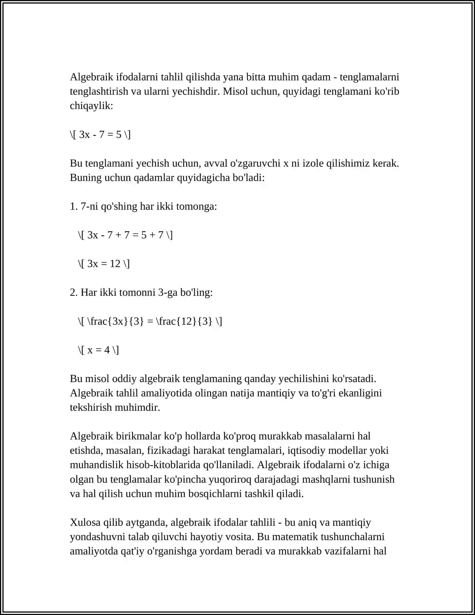 MATLAB DASTURIDA MATEMATIK IFODALAR USTIDA SHAKIL ALMASHTIRISHLAR 4