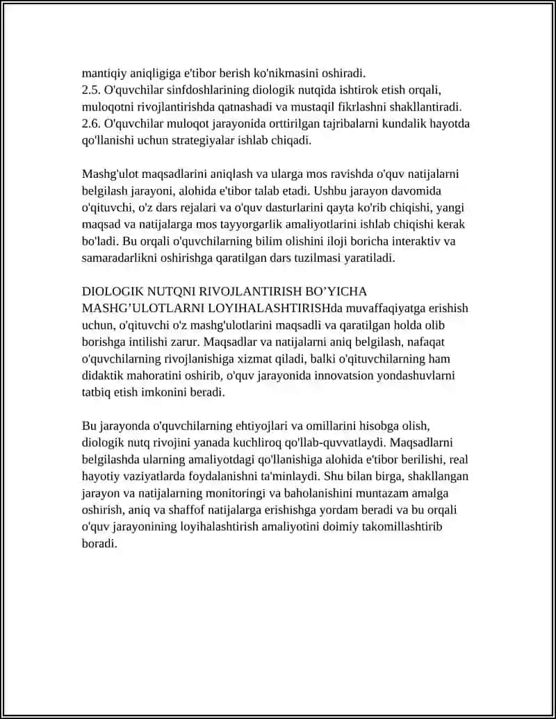 DIOLOGIK NUTQNI RIVOJLANTIRISH BO’YICHA MASHG’ULOTLARNI LOYIHALASHTIRISH 4