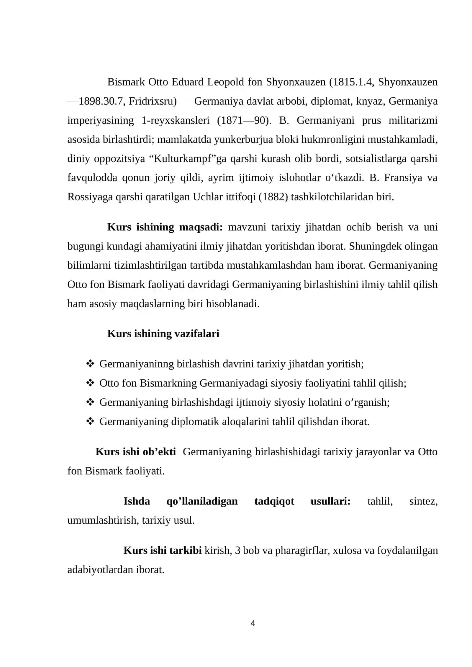 GERMANIYA DAVLATLARINING BIRLASHISHI, OTTO FON BISMARK FAOLIYATI 4