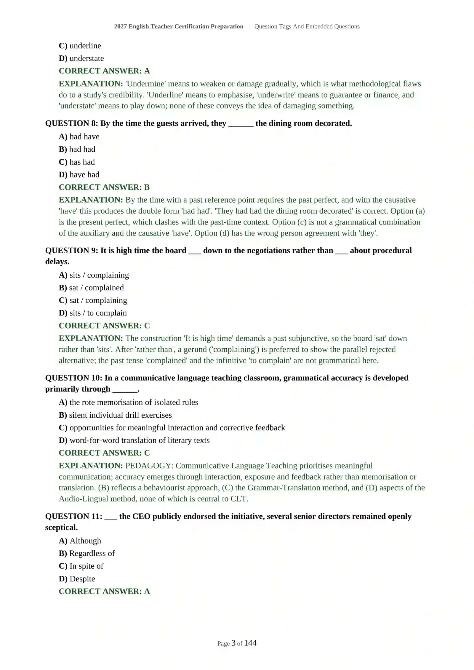 2027 English Teacher Certification Preparation | Question Tags And Embedded Questions 4