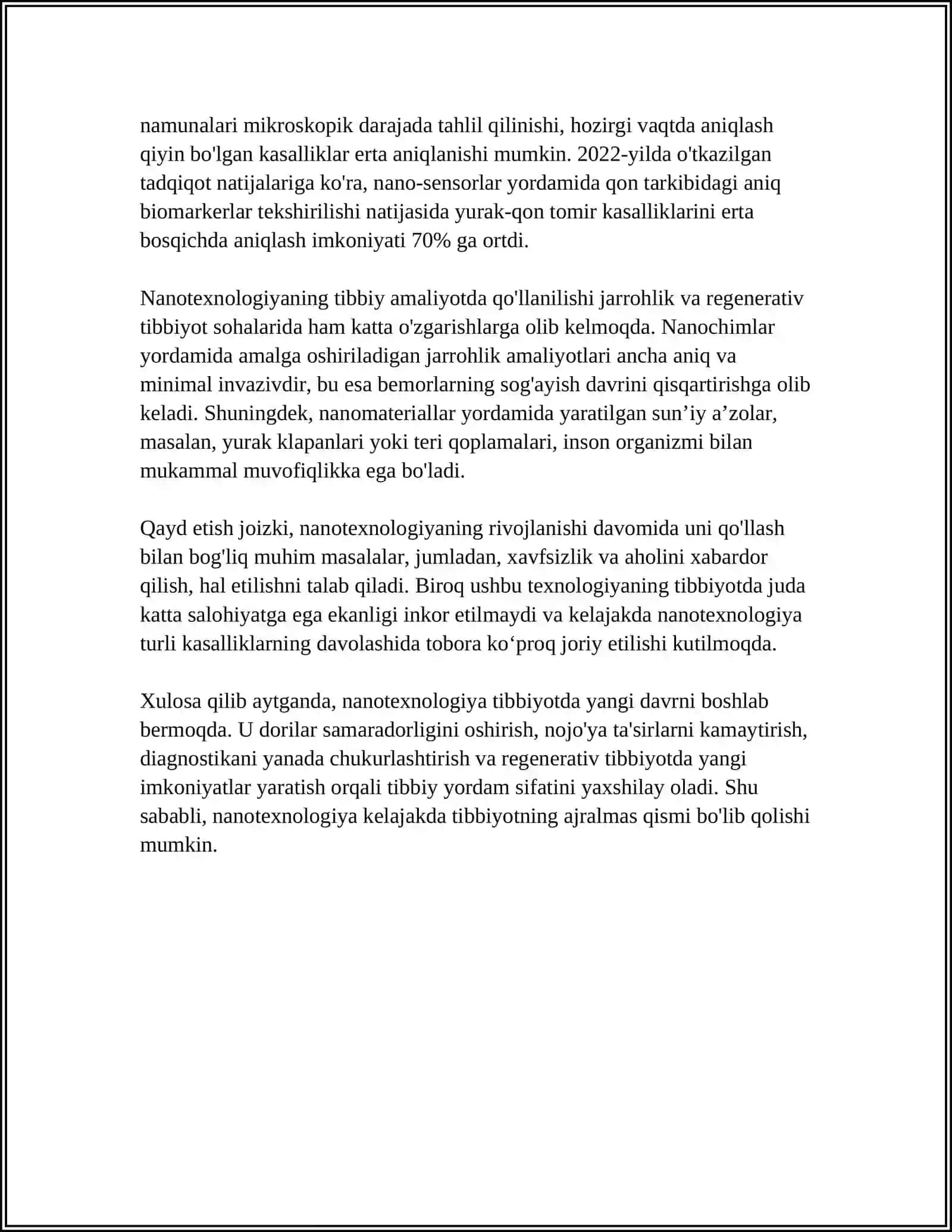 BUGUNGI KUN TIBBIYOTINING TURLI SOXALARIDA NANOTEXNALOGIYALARDAN FOYDALANISHNING ASOSIY SABABLARI HAMDA UNING NATIJALARI 4