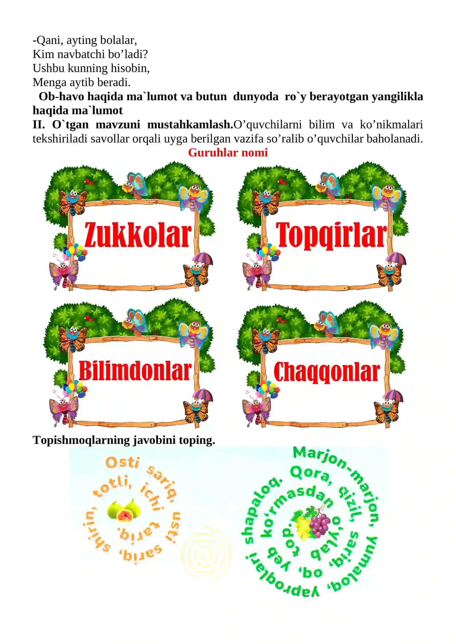Mevalar g‘arq pishgan mahalda… 1-sinf o'qish savodxonligi dars ishlanmasi 4