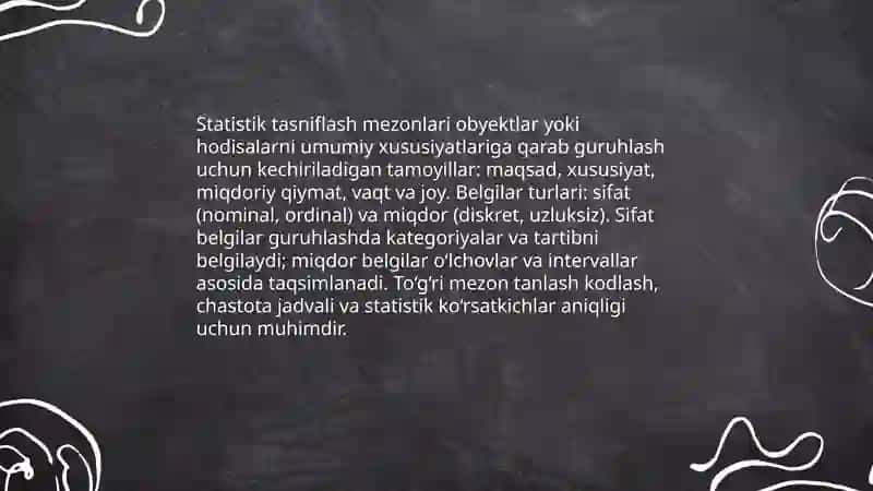 Statistik tasniflash va guruhlash 4