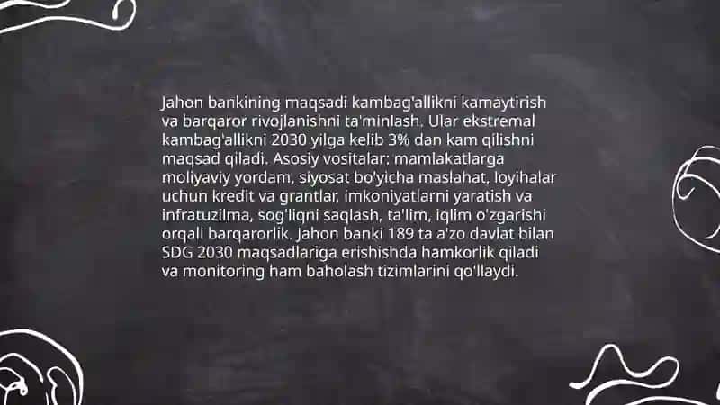 Jahon bankining faoliyati maqsadi vazifalari va operatsiyalari 4