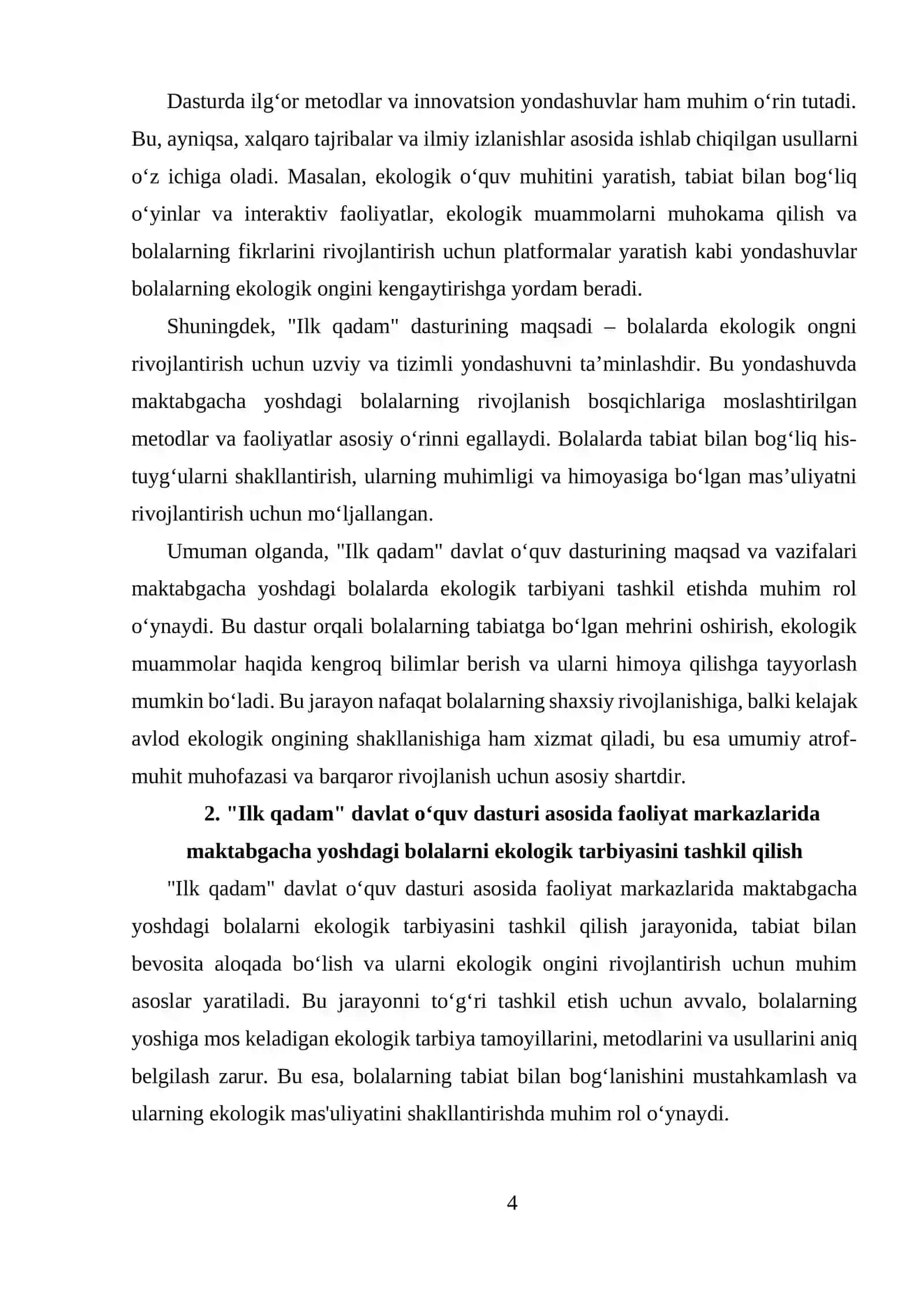 "Ilk Qadam" davlat o‘quv dasturi asosida faoliyat markazlarida 4