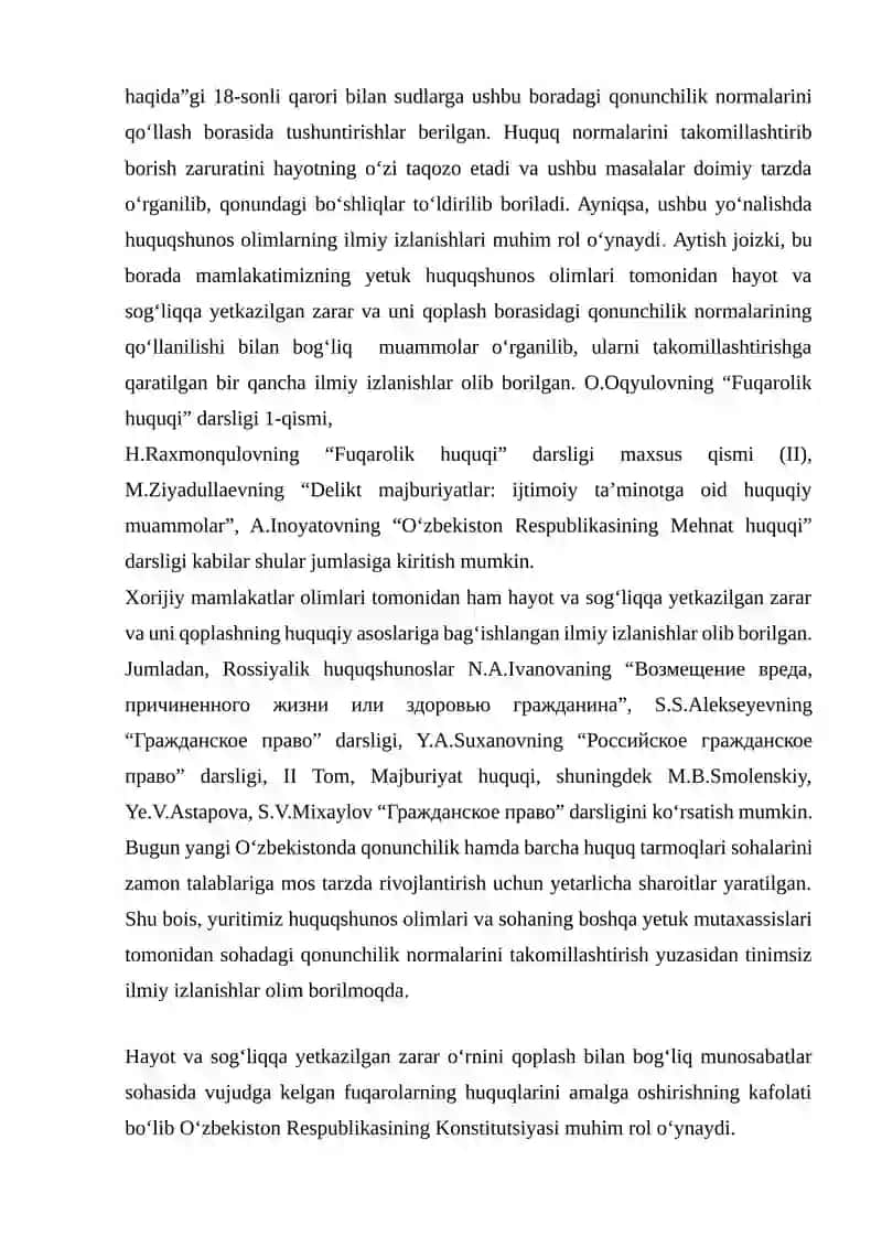 Fuqaroning Hayoti va Sog'lig'iga Yetkazilgan Zararning O'rnini Qoplashing 4