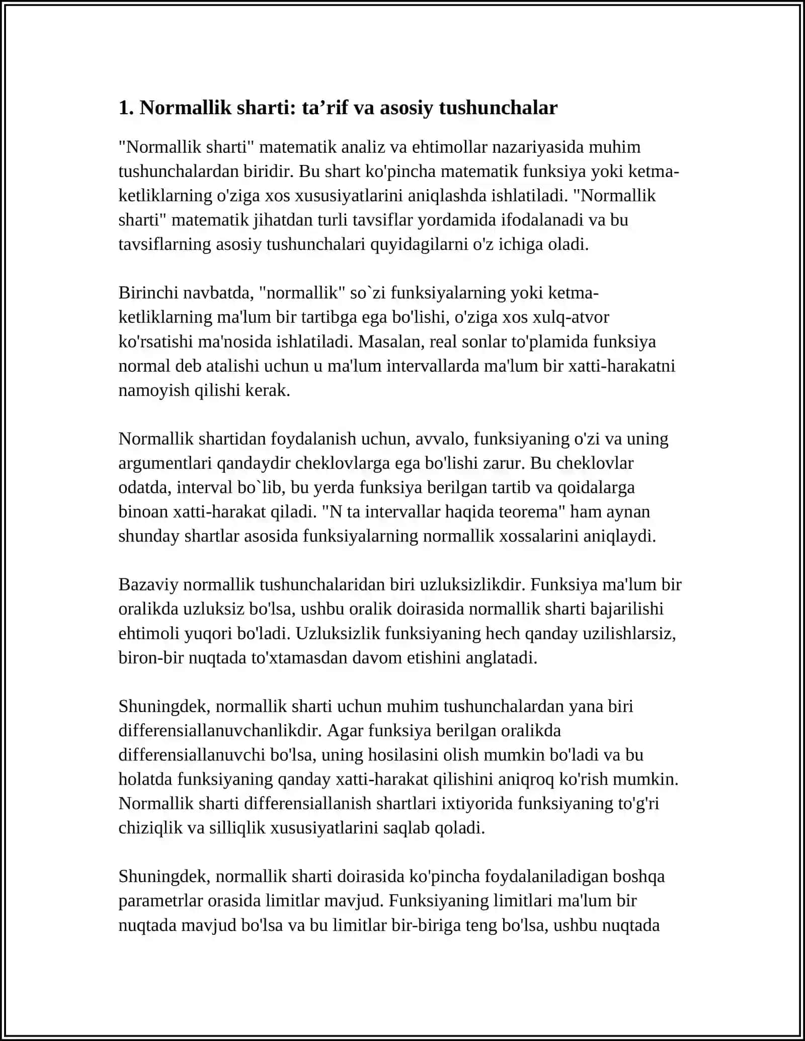 NORMALLIK SHART. N TA INTERVALLAR HAQIDA TEOREMA 4