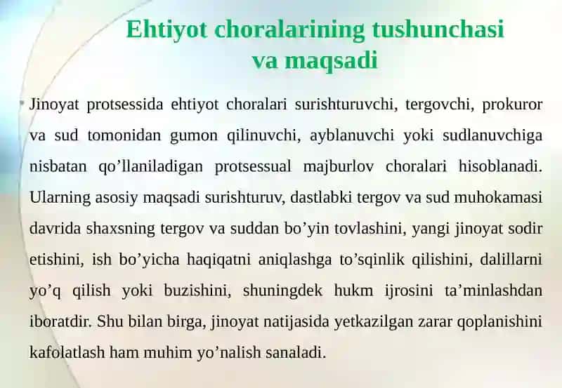 Ehtiyotchorasi sifatida qamoqqa olish va uyqa mog’ini qo’llash asoslari va tartibi 4
