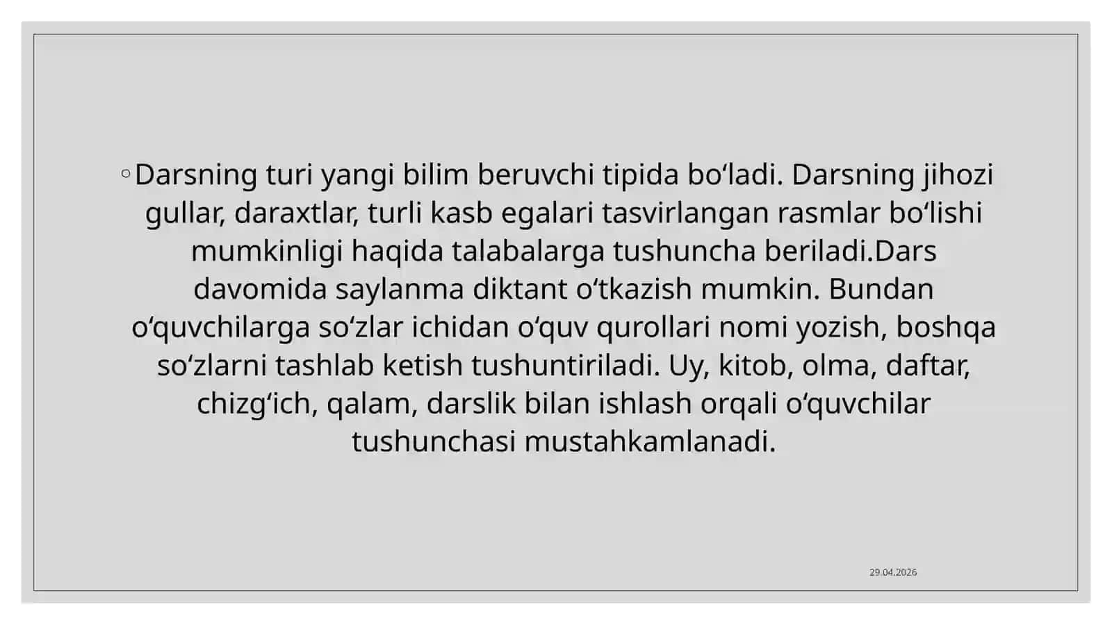 Otnio'rganish darslar rejasi va ishlanmasini tuzish. 1-4-sinflar uchun otni o'rganish darsining ishlanmasini tuzish 4
