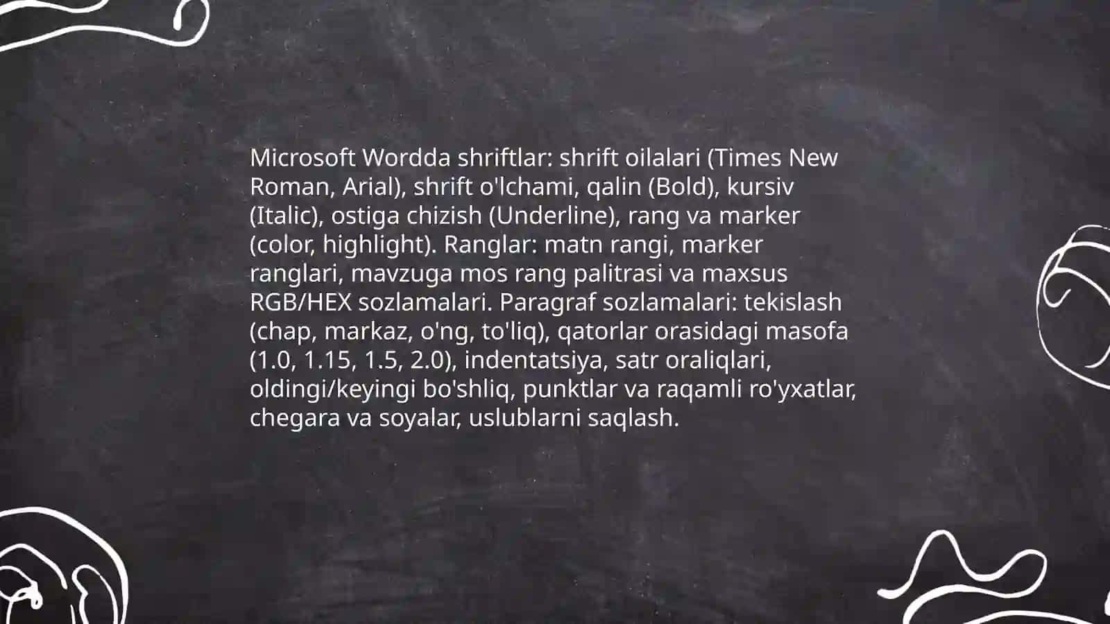 Microsoft Word dasturining imkoniyatlari 4